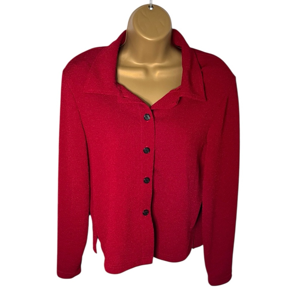 Vintage 90s Sheri Martin Collared Button Front Jacket Stretch Blazer Red S